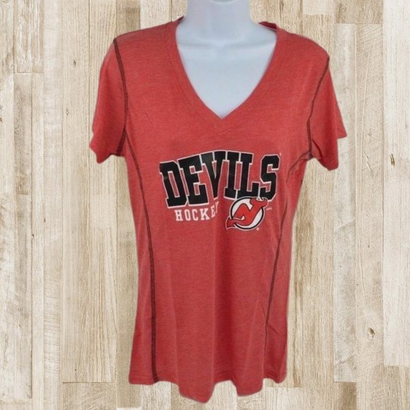 New Jersey Devils V-Neck T-Shirt, Red Heather, New w/ Tags - Picture 1 of 6